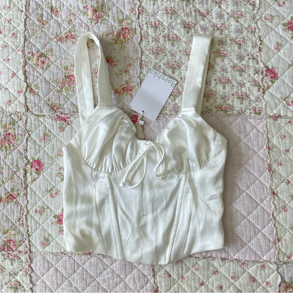 White satin Bershka corset blouse